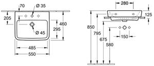 V&B O.NOVO 55x46cm lavabo da incasso/da appoggio, angolare, m HL, con sfioratore, bianco