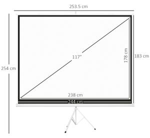 HOMCOM Telo Proiettore da 120" Formato 4:3 in Tessuto a Rete, Plastica e Metallo con Treppiedi, 244x183 cm, Bianco