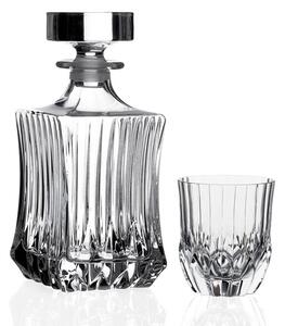 <p>Elegante bottiglia con bicchieri in cristallo finemente lavorato, linee classiche e slanciate, ideale per una tavola chic e raffinata.</p>