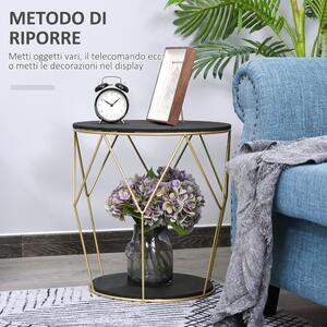 HOMCOM Tavolino Contenitore da Salotto dal Design Geometrico e Moderno in Metallo e MDF, Colori: Oro e Nero (Φ45x48cm)
