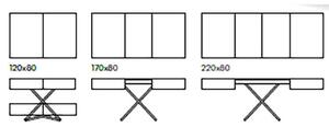EUTERPE - tavolino trasformabile salvaspazio cm 80 x 120/170/220 x 30/77 h
