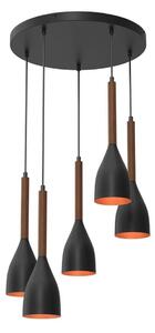 Lampadario a sospensione con filo MUZA 5xE27/15W/230V nero/marrone/rame/faggio