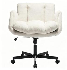 Sedia da ufficio moderna in velluto – Sedia ergonomica per il lavoro – Regolabile in altezza – Girevole – Imbottitura in schiuma – Struttura in metallo – Colore beige