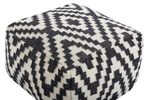 Pouf moderno in lana bianco e nero con motivo geometrico stile moderno minimalista boho Beliani