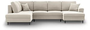 Divano angolare beige allungabile e con contenitore (con penisola a sinistra/a U) con rivestimento in velluto Kyoto – Cosmopolitan Design