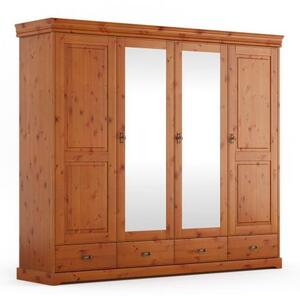 Armadio shabby toscano legno massello pino miele 4 ante con specchi