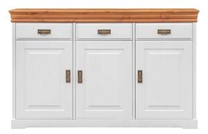 Mobile buffet legno massello 3 ante bianco top miele shabby toscano