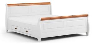 Letto legno massello shabby bianco e miele 140x 200 con cassetti