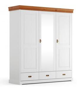 Armadio legno massello bianco top miele 3 ante con specchio shabby toscano