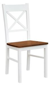 Sedia con schienale a X faggio massello bianco sedile color noce shabby chic