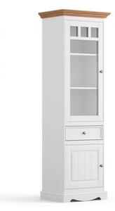 Vetrina shabby chic pino massello bianco e rovere 1 anta sinistra