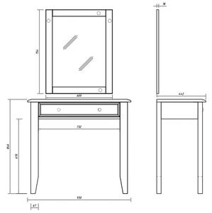 Postazione trucco shabby chic legno massello di pino bianco e rovere