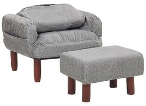 Sedia reclinabile in tessuto grigio 65L x 65W x 92H gambe in legno imbottite ottomana Beliani