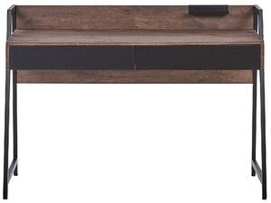 Scrivania Home Office Top in legno scuro 120 x 50 cm Struttura in metallo Nero con 2 cassetti Beliani
