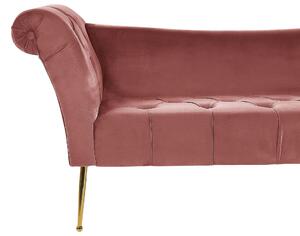 Chaise longue con tappezzeria in velluto rosa Seduta capitonné a doppia estremità con gambe in metallo dorato Beliani