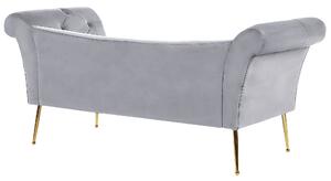 Chaise longue con rivestimento in velluto grigio Seduta capitonné a doppia estremità con gambe in metallo dorato Beliani