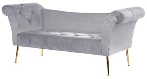 Chaise longue con rivestimento in velluto grigio Seduta capitonné a doppia estremità con gambe in metallo dorato Beliani