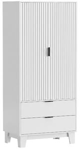 HOMCOM Armadio per camera con 2 ante soft-close, 2 cassetti e barra, 80x50x180 cm, Bianco | Aosom Italy
