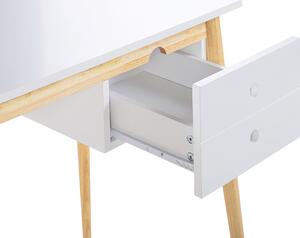 Scrivania Home Office Gambe in legno bianco e chiaro 106 x 48 cm con cassetto Retro Beliani