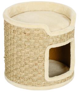 PawHut Albero tiragraffi 37 cm a 2 livelli con nicchia e sisal, Cachi | Aosom Italy
