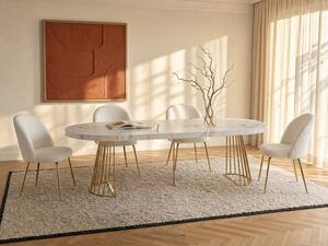 Tavolo da pranzo allungabile da 2 a 12 coperti in MDF e Acciaio Effetto marmo Bianco e Oro - FIRELA