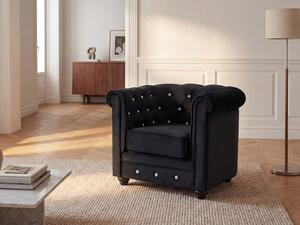 Poltrona CHESTERFIELD in velluto Nero con bottoni effetto cristallo