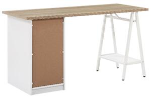 Scrivania per computer Home Office Piano in legno chiaro 140 x 60 cm con cassetti Cornice bianca Beliani