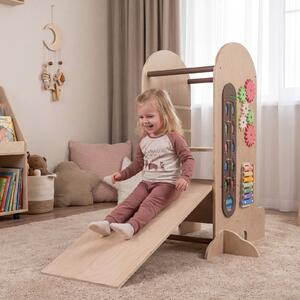 Costway Torre montessoriana per bambini con 5 in 1 scala regolabile in altezza in legno, Sgabello a scaletta lavagna scivolo sgabello e giochi