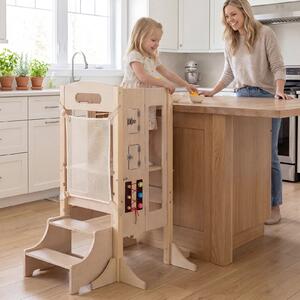 Costway Torre montessoriana bambini torre di apprendimento pieghevole 3 in 1, Torre sensoriale montessori infantile lavagna rimovibile