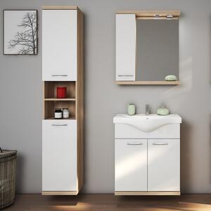 Kamalu composizione bagno a terra o sospesa 65 cm bicolore bianco e legno chiaro | lac-estia-65