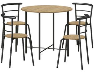 Set Tavolo da Pranzo Rotondo Stile Industriale con 4 Sedie Salvaspazio in Legno e Metallo