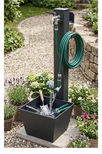 Fontana da Giardino con DOPPIO Rubinetto Base Vaschetta Belfer Dimensioni 34x40xh 89 cm - peso 20 kg con tubo rubinetto, Garantita contro la ruggine Colore Antracite