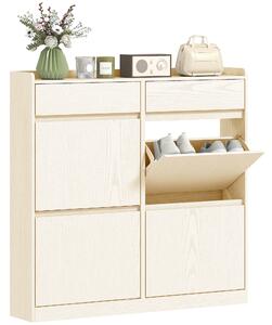 HOMCOM Scarpiera Slim in Legno con 4 Cassetti a Ribalta e 2 Cassetti Scorrevoli, 98x19.2x95.3 cm, Bianco | Aosom Italy