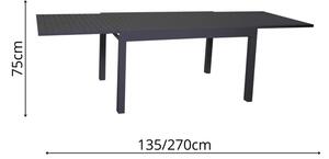 Tavolo alluminio Cleveland antracite opaco rettangolare cm135/270x90h75