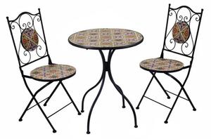 Tavolo mosaico metallo trapani tondo con 2 sedie cmø60h75