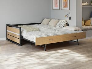 Letto a scomparsa 120 x 200 e 90 x 200 cm MDF, Pino e Metallo Naturale e Antracite + Materasso - BOSTON