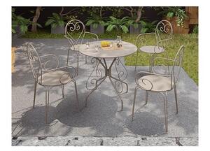Sala da pranzo da giardino in Metallo Stile ferro battuto: un tavolo e 4 sedie impilabili Beige - GUERMANTES