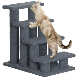 PawHut Scaletta per Cani e Gatti a 4 Gradini con Rivestimento in Peluche, 61x41x60 cm, Grigio