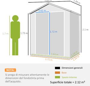 Outsunny Casetta da Giardino con Finestra e Doppia Porta, in Alluminio e PP, 183x134x210 cm, Grigio