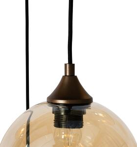 Lampada a sospensione Art Déco bronzo scuro con vetro ambrato ovale a 8 luci - Sandra