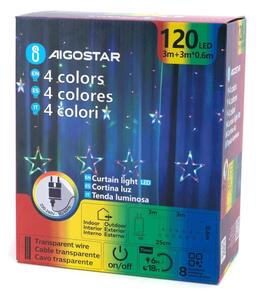 Aigostar - Catena luminosa natalizia LED per esterni 120 LED/8 funzioni 6x0,6 m IP44 multicolore + telecomando