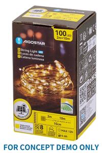 Aigostar - Catena luminosa solare a LED per Natale, 500 LED / 8 funzioni, 52 m, IP65, bianco caldo, 1200 mAh