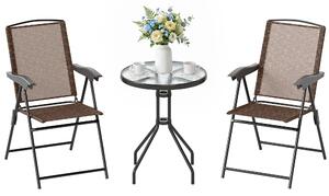 Outsunny Set Arredo per Esterni con Tavolino in Vetro e Sedie, Set Mobili 3pz Pieghevole Marrone|Aosom