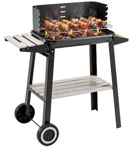 Outsunny Griglia a Carbone Barbecue BBQ Carrello Grill per Picnic con Ruote da Balcone Giardino in Ferro e Legno 83 × 45 × 87 cm Nero|Aosom