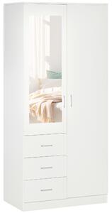 HOMCOM Armadio Moderno Guardaroba 2 Ante con Specchio e 3 Cassetti, Mensole Regolabili e Barra Appendiabiti, 80x50x180cm, Bianco|Aosom