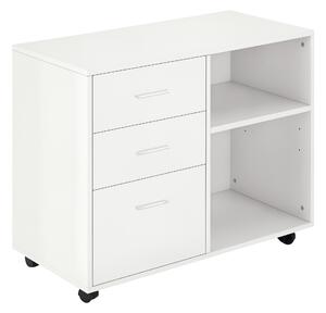 HOMCOM Mobile Porta Stampante con 3 Cassetti in Legno, Mobile Ufficio Multiuso con 4 Ruote e Ripiani Aperti, 80x40x65cm, Bianco|Aosom
