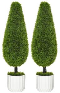 HOMCOM Set 2 Piante Finte di Cipresso con Vasi Ø12x16 cm, Muschio e Cemento, in PE e Plastica, Verde e Bianco|Aosom