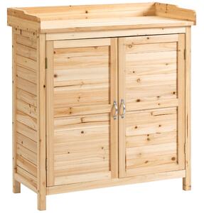 Outsunny Armadietto da Esterno a 2 Ripiani in Legno di Abete con Design Rialzato e 2 Ante, 83x40x92 cm|Aosom