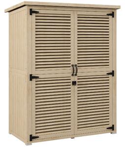 Outsunny Armadio a 2 Ripiani con Picchetti da Giardino, Portaoggetti in Legno di Abete, 127x65x159.5/168 cm, Legno Naturale | Aosom Italy