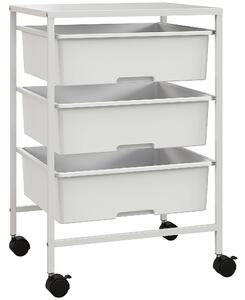 HOMCOM Carrello Multiuso con 3 Cestini Estraibili e Ruote per Cucina e Ufficio in Acciaio e PP, Bianco|Aosom